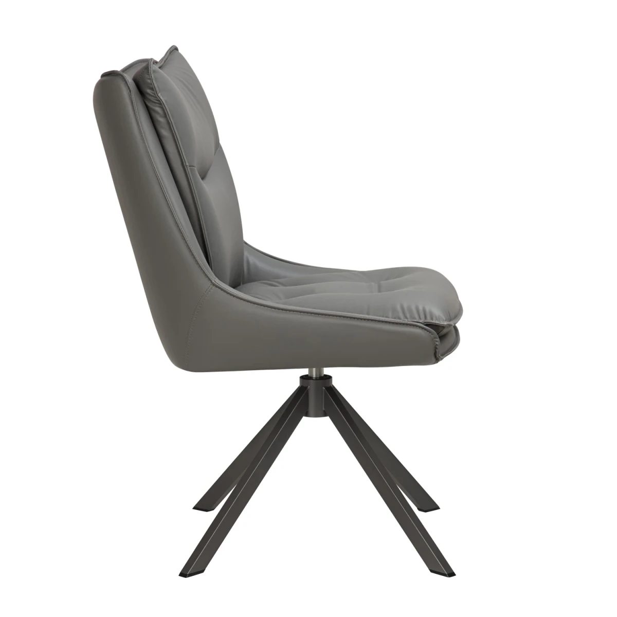 Side View of the Vogue Leather Effect Grey Swivel Dining Chairs with Black Legs – Set of 4, 6 or 8