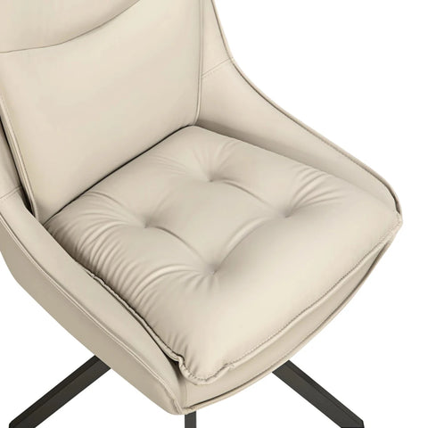 Close up of seatpad on the Vogue Leather Effect Stone Swivel Dining Chairs with Black Legs – Set of 4, 6 or 8