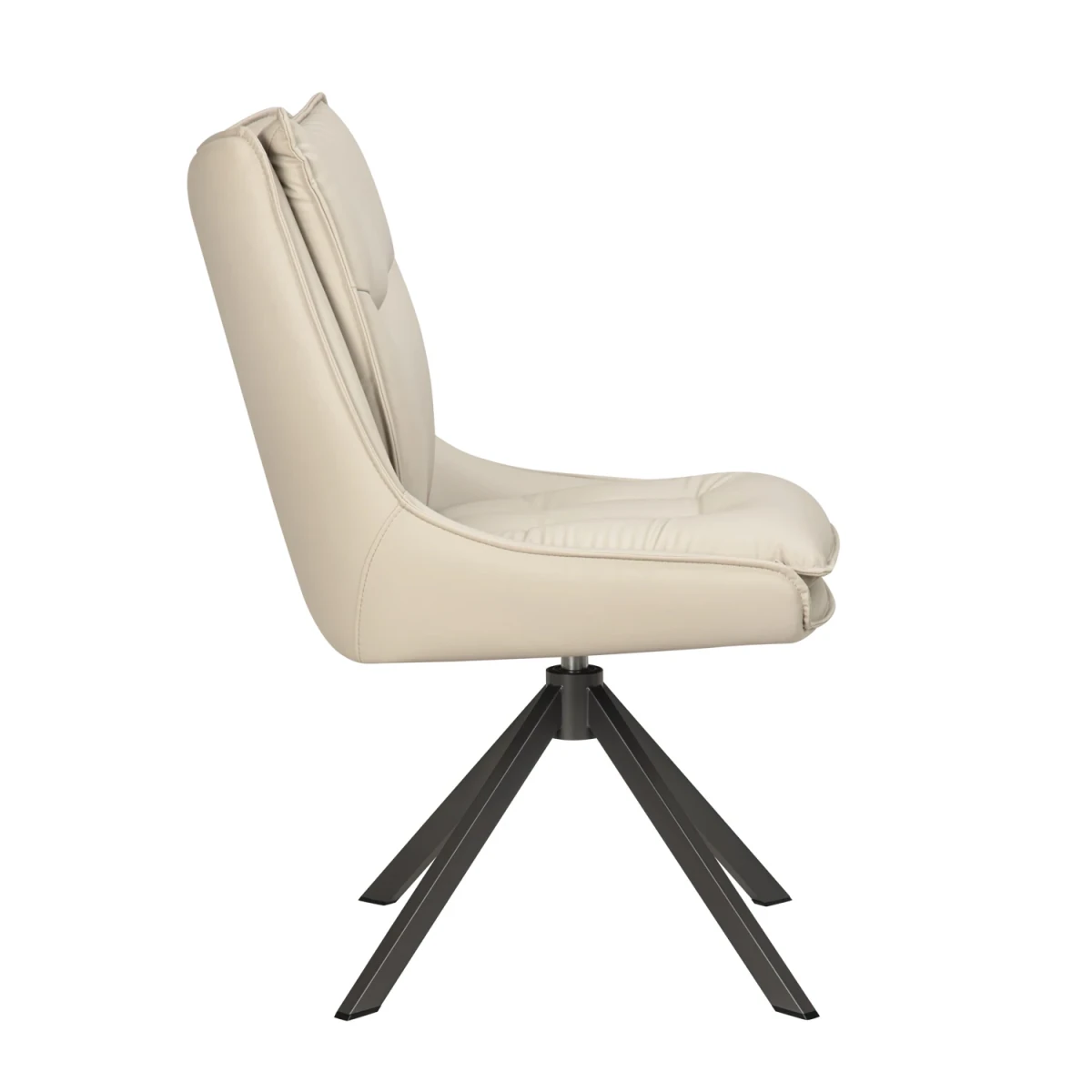 Side View of Vogue Leather Effect Stone Swivel Dining Chairs with Black Legs – Set of 4, 6 or 8