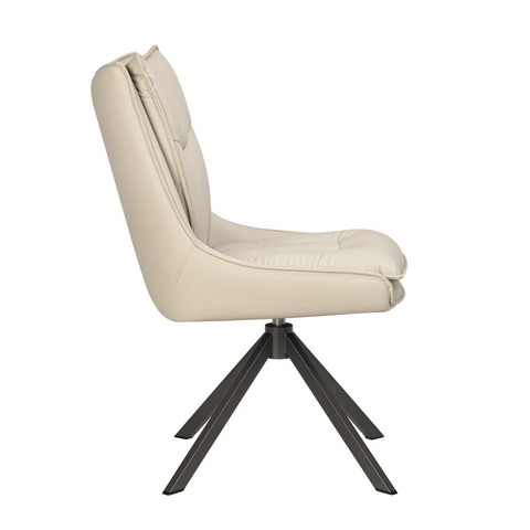 Side View of Vogue Leather Effect Stone Swivel Dining Chairs with Black Legs – Set of 4, 6 or 8
