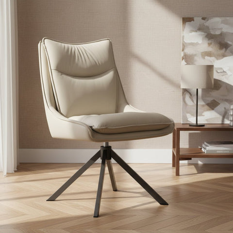 Vogue Leather Effect Stone Swivel Dining Chairs with Black Legs – Set of 4, 6 or 8