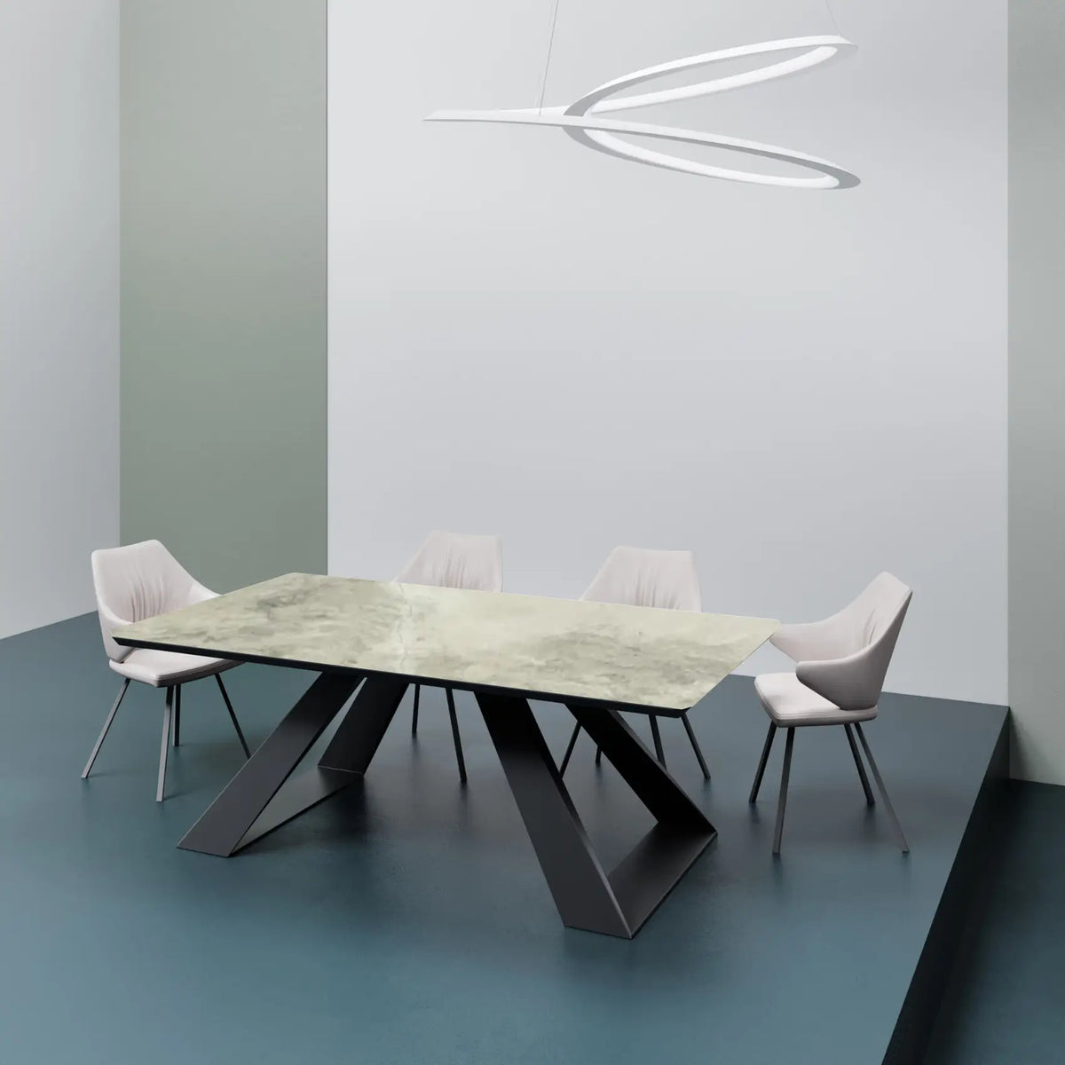 Vortex Grey Gloss Ceramic Extending Dining Table With Marlow Dining Chairs - Pendle Village Furniture