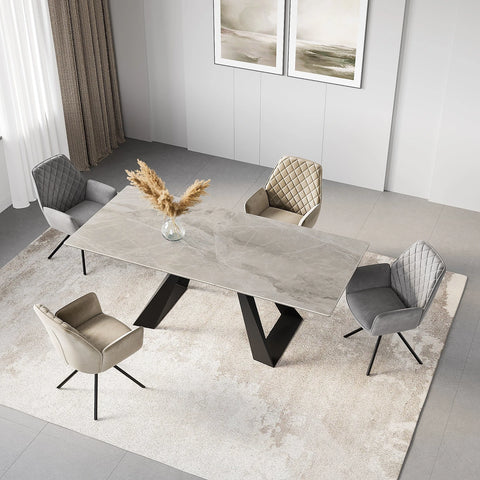 Shop the Vortex Grey Gloss Ceramic Extending Dining Table with Lina Fabric Swivel Chairs. Choose 4, 6 or 8 chairs in Grey, Mink or mixed colours.