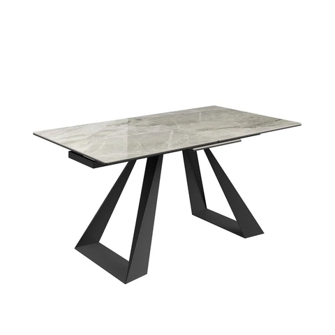 Vortex Grey Gloss Ceramic Extending Dining Table with Athens Chairs Set - Pendle Village Furniture