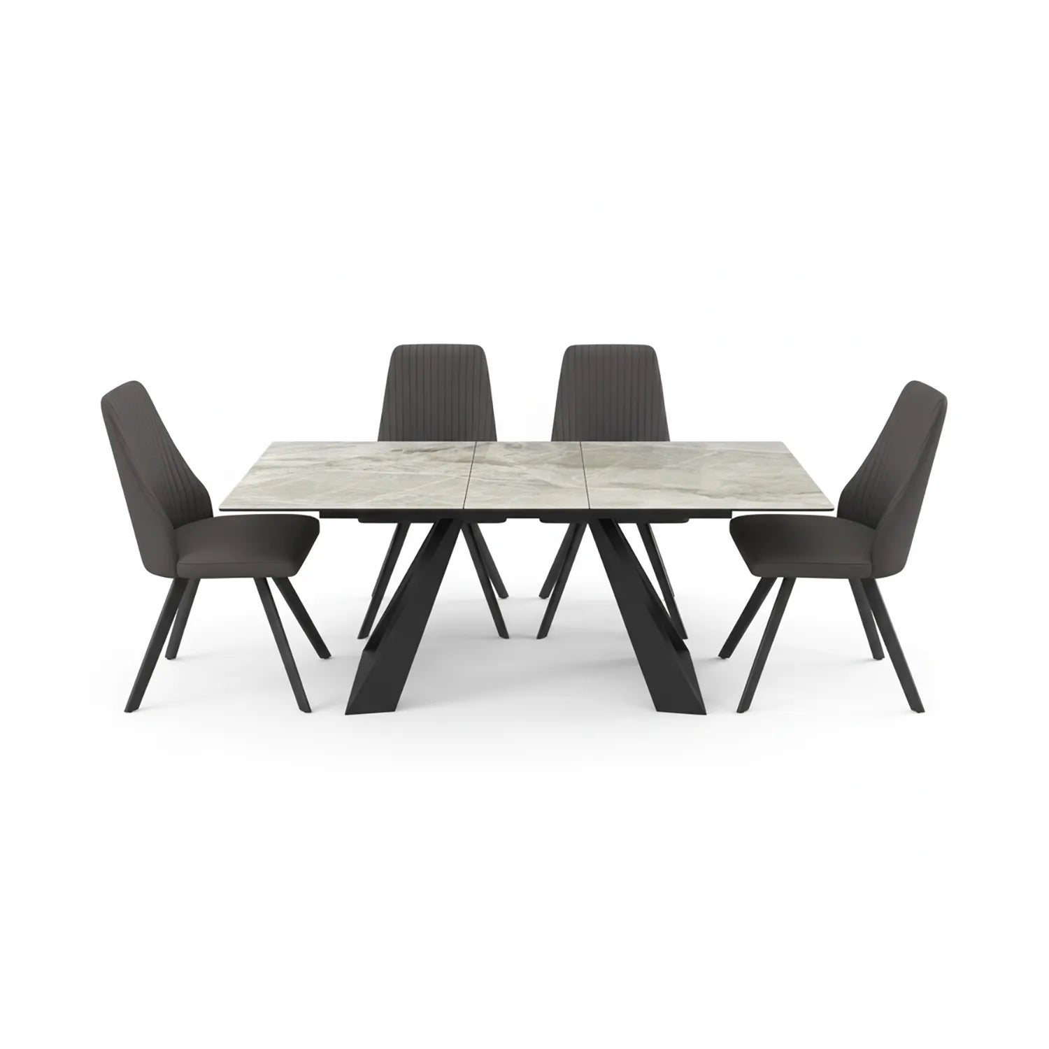 Vortex Grey Gloss Ceramic Extending Dining Table with Athens Chairs Set - Pendle Village Furniture