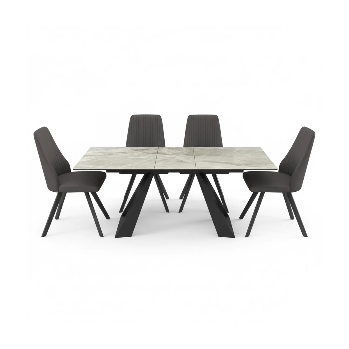 Vortex Grey Gloss Ceramic Extending Dining Table with Athens Chairs Set - Pendle Village Furniture
