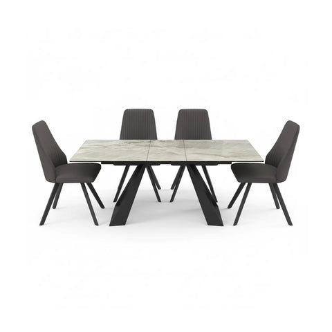 Vortex Grey Gloss Ceramic Extending Dining Table with Athens Chairs Set - Pendle Village Furniture