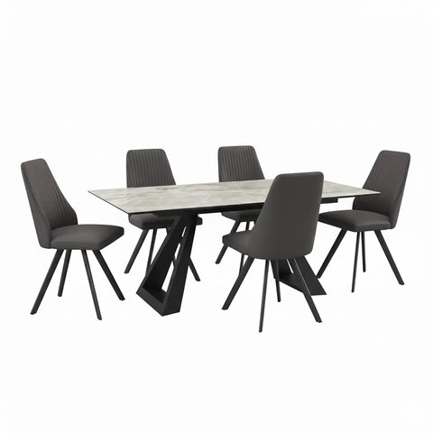 Vortex Grey Gloss Ceramic Extending Dining Table with Athens Chairs Set - Pendle Village Furniture