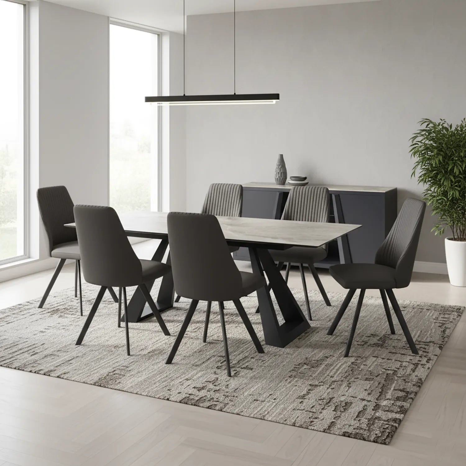 Vortex Grey Gloss Ceramic Extending Dining Table with Athens Chairs Set - Pendle Village Furniture