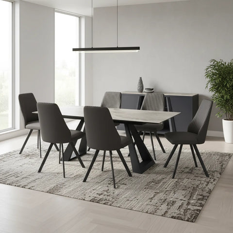 Vortex Grey Gloss Ceramic Extending Dining Table with Athens Chairs Set - Pendle Village Furniture
