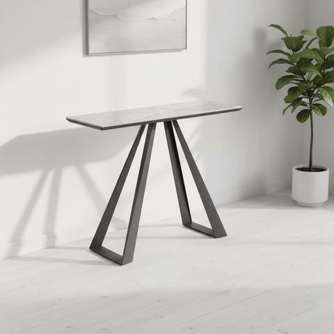 Vortex High Gloss Light Grey Ceramic Console Table