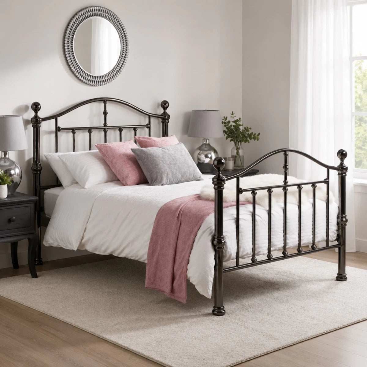 Traditional steel bed with timeless elegant design.
