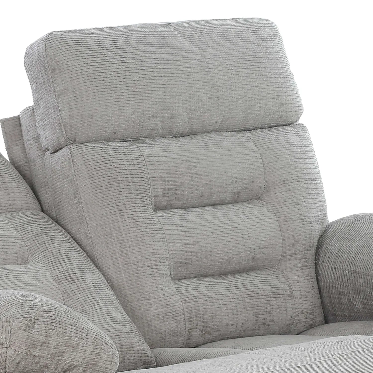 Close Up Back Rest of Wakefield Grey Fabric 2 Seater Manual Recliner Sofa