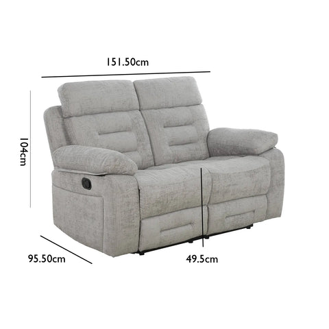Dimensions Diagram of Wakefield Grey Fabric 2 Seater Manual Recliner Sofa