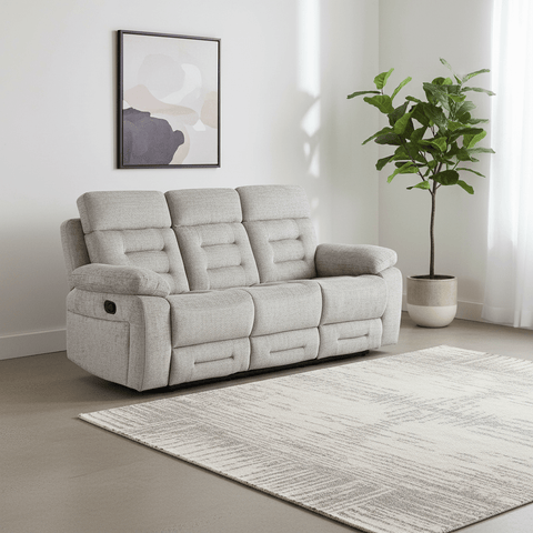 Wakefield Grey Fabric 3 Seater Manual Recliner Sofa