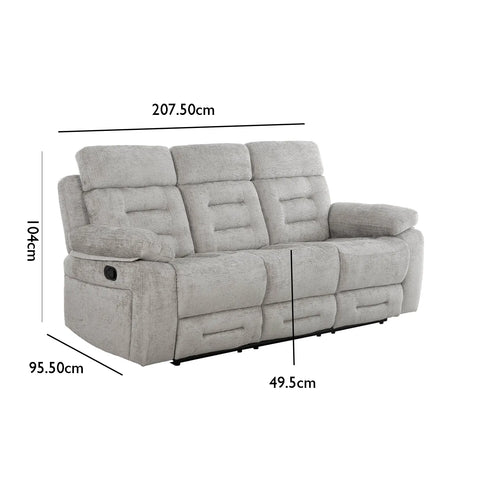 Dimensions of Wakefield Grey Fabric 3 Seater Manual Recliner Sofa 