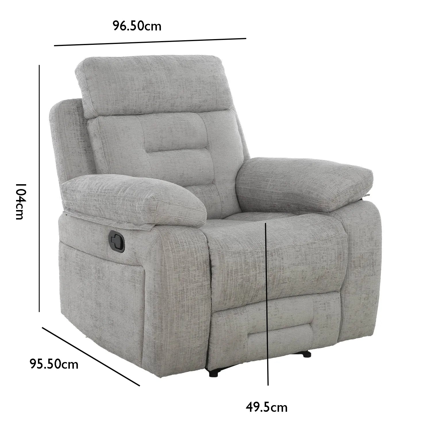 Wakefield Grey Fabric Manual Recliner Armchair - Dimensions 
