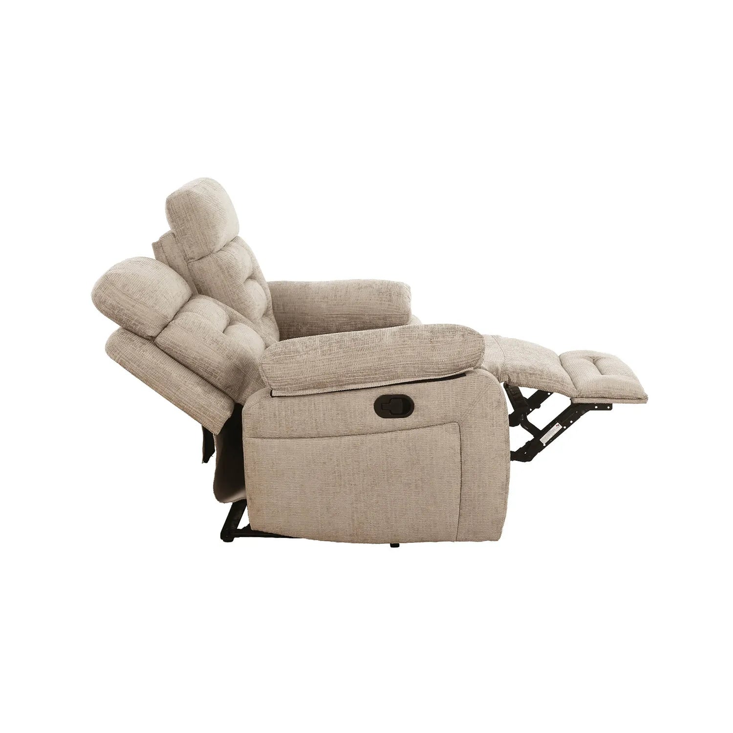 Wakefield Latte Fabric 2 Seater Manual Recliner Sofa – Reclined Side  View
