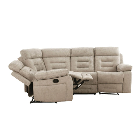 Reclined view of Wakefield Latte Fabric Modular Recliner Corner Sofa