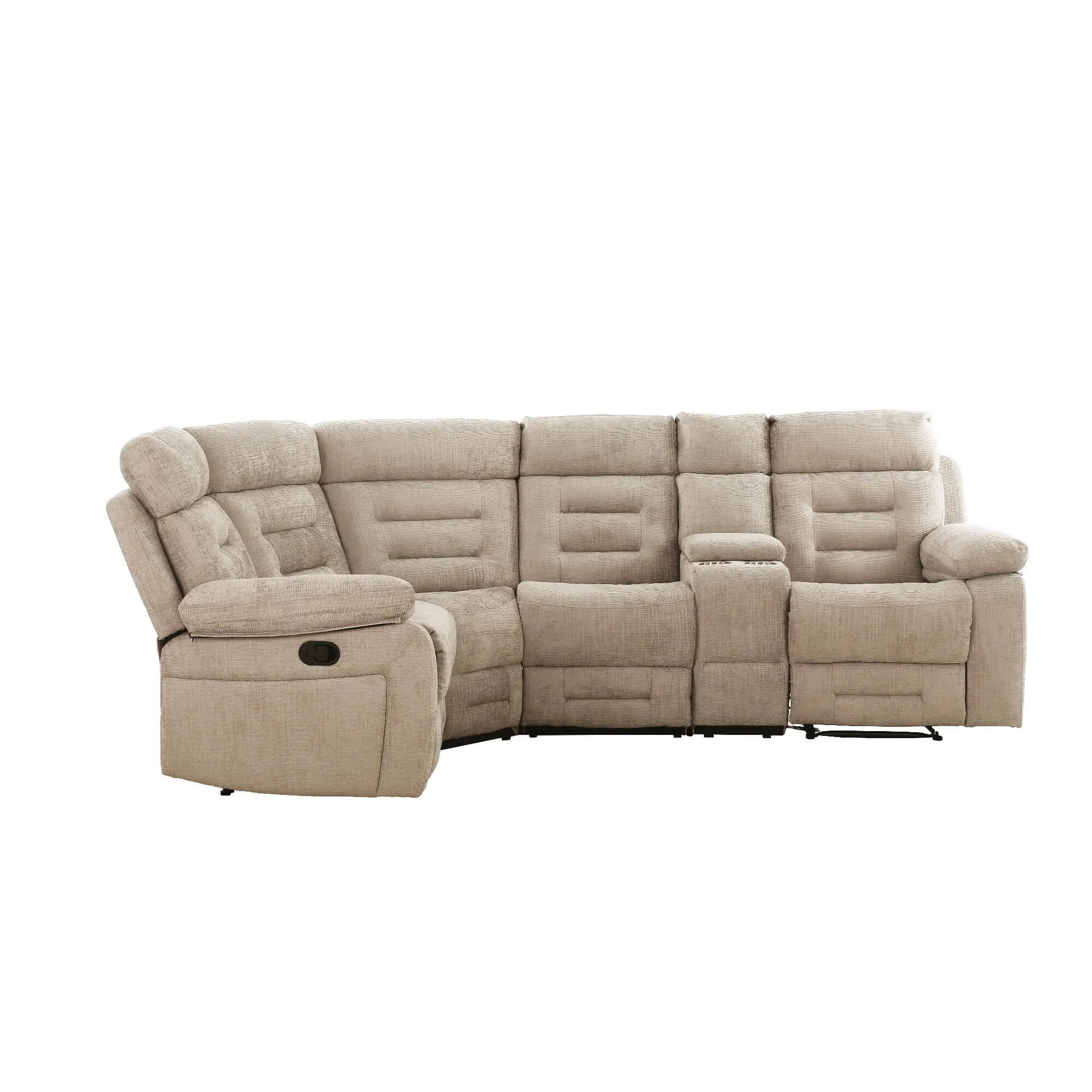 Wakefield Latte Fabric Modular Recliner Corner Sofa with Drinks Console