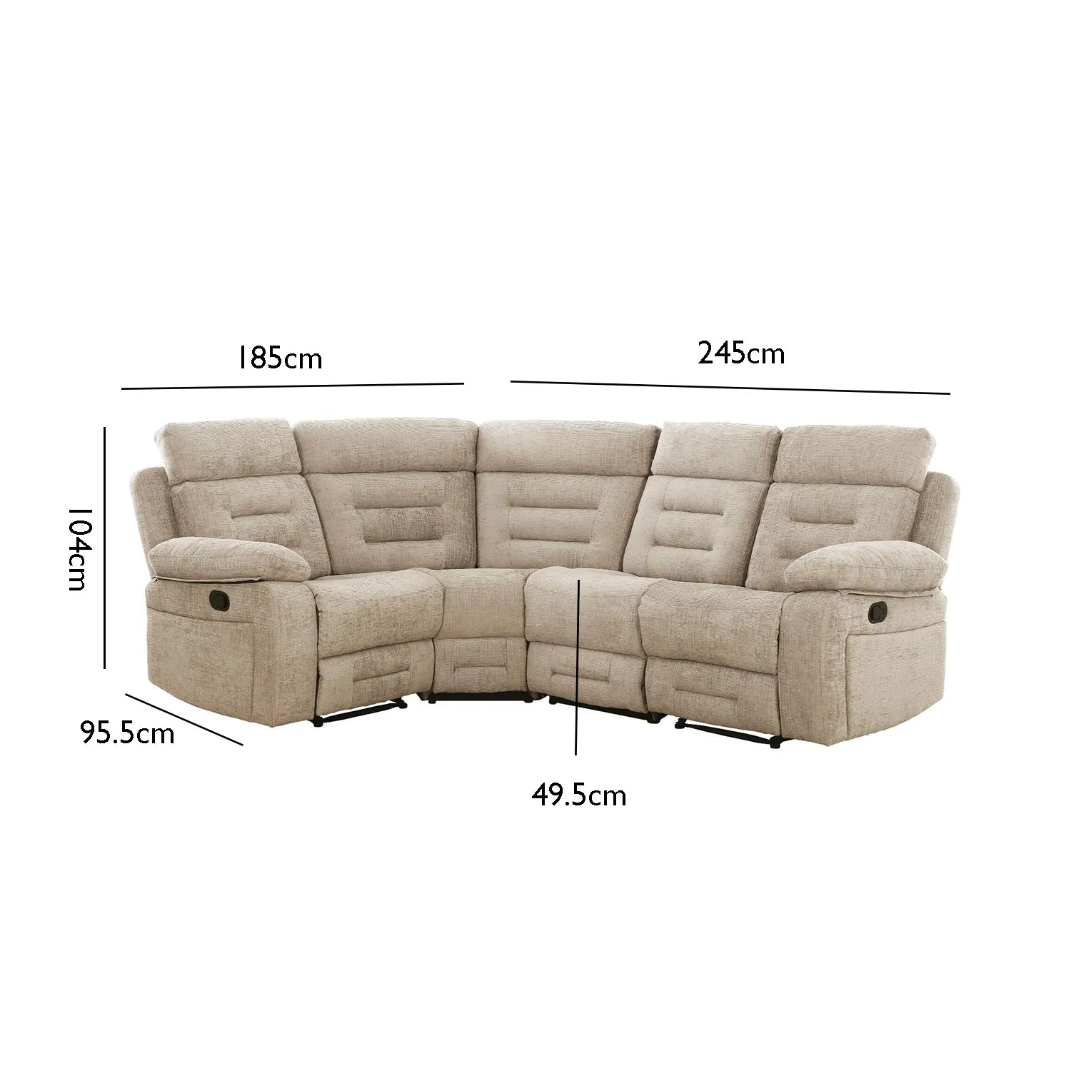 Wakefield Latte Fabric Modular Recliner Corner Sofa - Dimensions