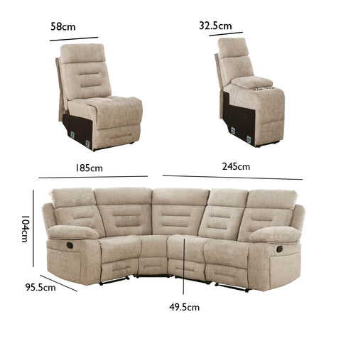 Dimensions of Wakefield Latte Fabric Modular Recliner Corner Sofa