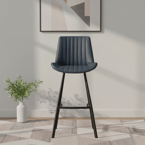 Walker Pair of Dark Blue Faux Leather Bar Stools