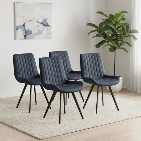 Walker Set of 4 Dark Blue Faux Leather Dining Chairs