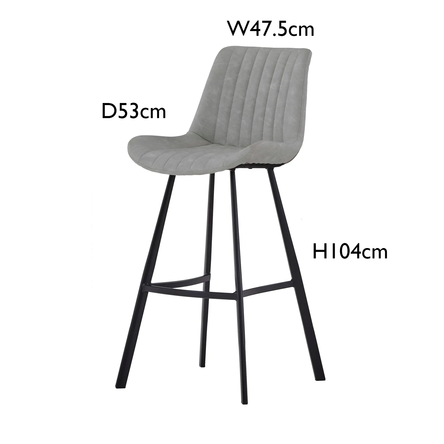Walker Pair of Light Grey Faux Leather Bar Stools - Bar Stool Dimensions