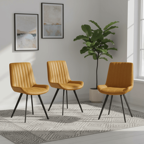 Walker Set of 4 Mustard Faux Leather Dining Chairs