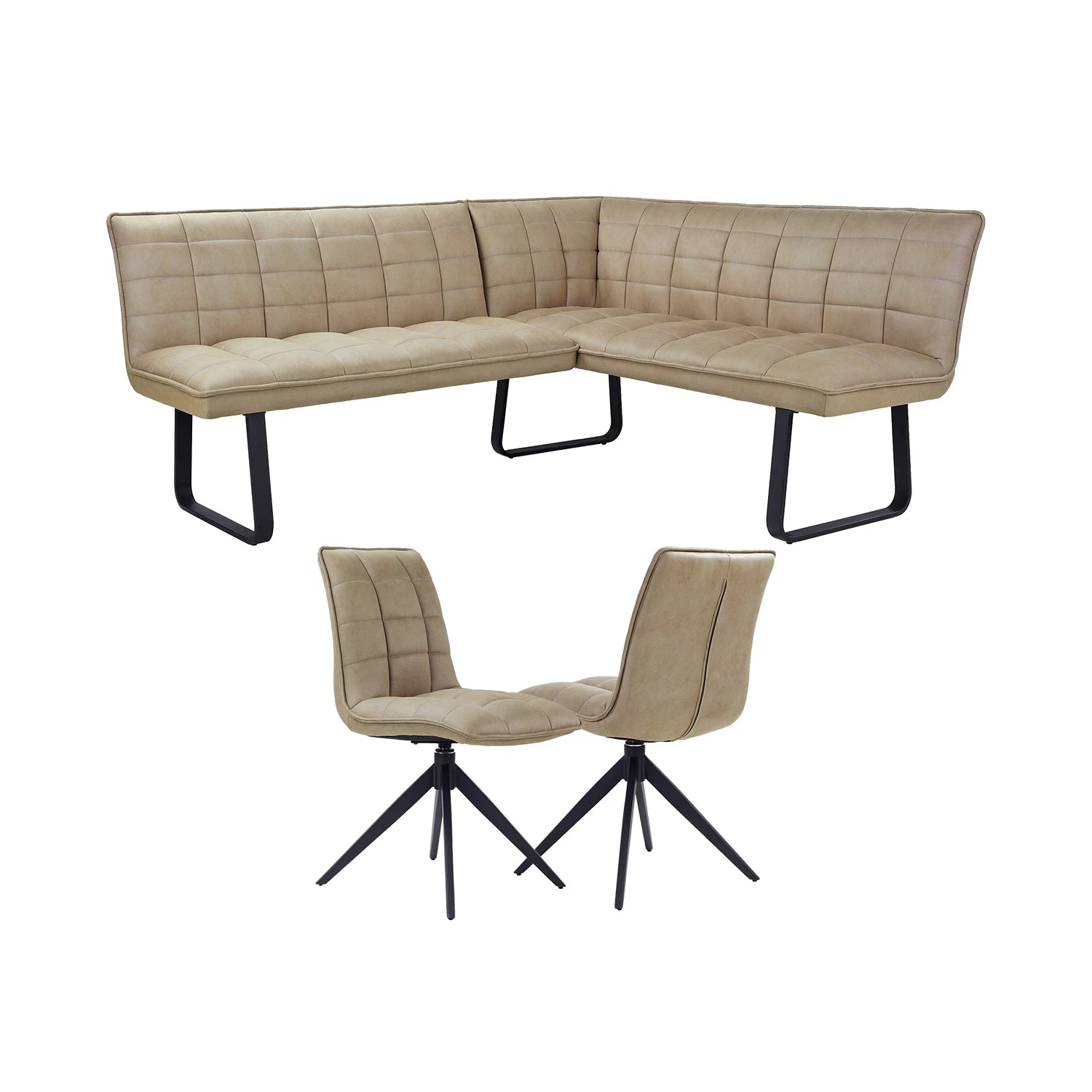 Warrior LHF or RHF Taupe Fabric Corner Bench 2 Chairs Set - Pendle Village Furniture