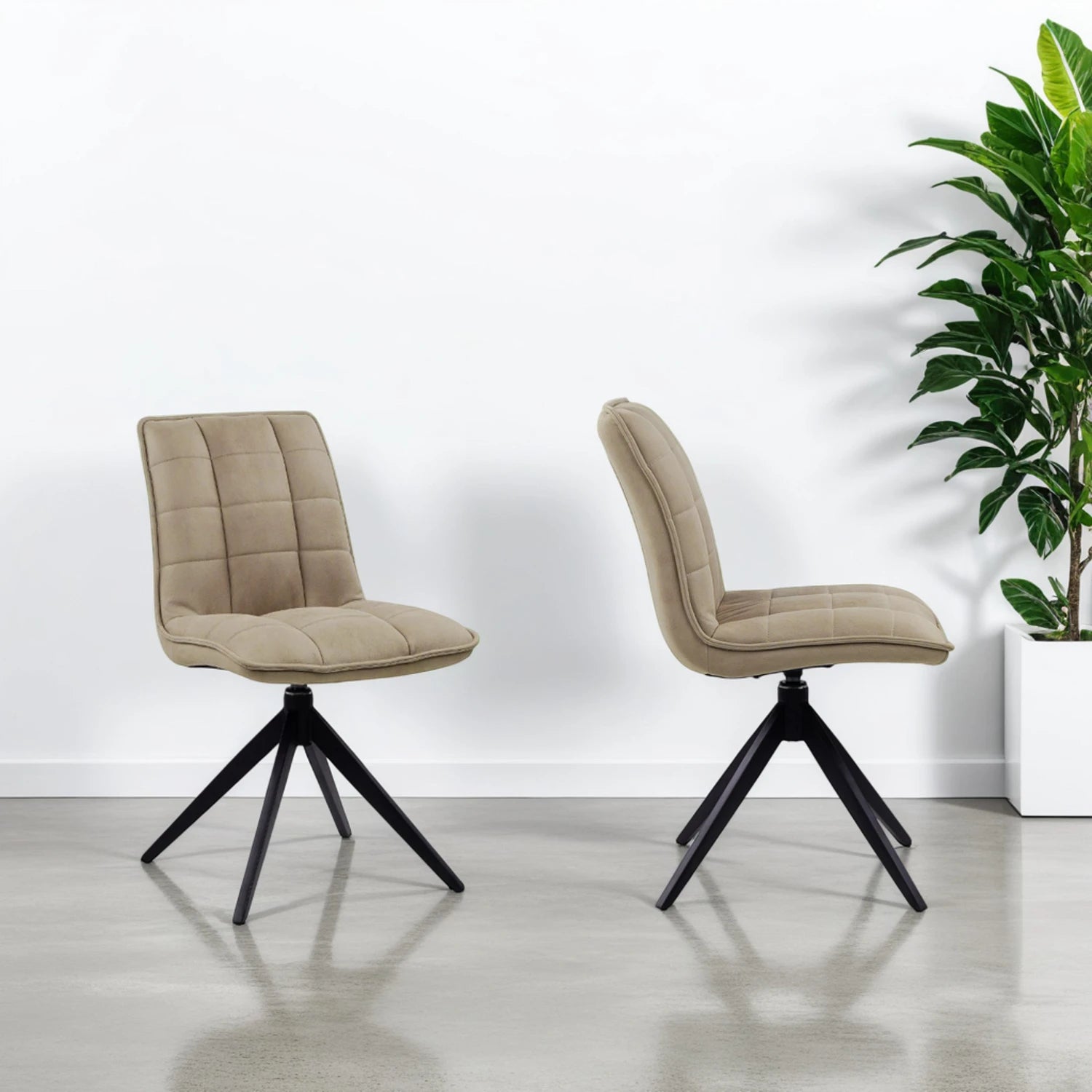 Alonzo Round Ceramic Ext Dining Table with 4 Taupe Fabric Swivel Chairs - Pendle Village Furniture