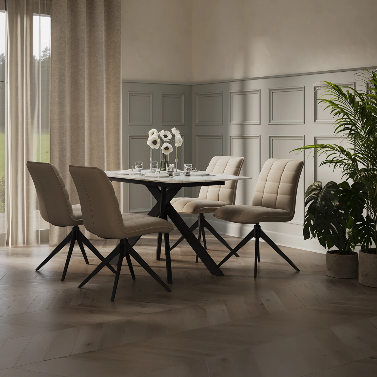 Warrior White Compact Fixed Dining Table With Dining Chairs Set - Pendle Village Furniture