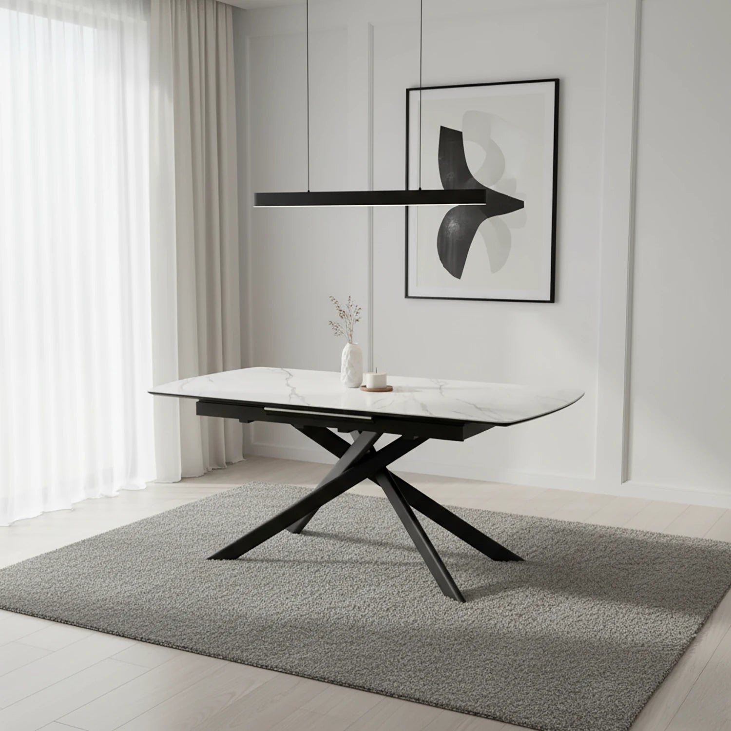 Warrior Large White Ceramic Extending Dining Table with 6 Amani Chairs - Pendle Village Furniture