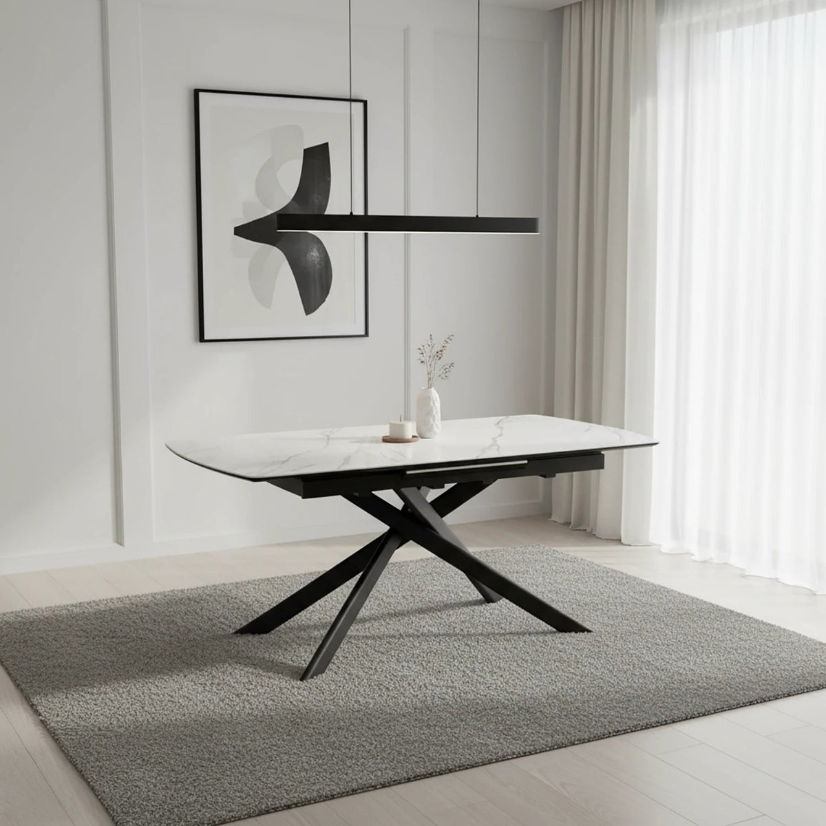 Warrior Large White Ceramic Extending Dining Table with 6 Amani Chairs - Pendle Village Furniture