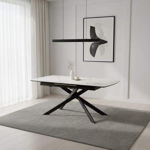 Warrior Large White Ceramic Extending Dining Table with 6 Amani Chairs - Pendle Village Furniture