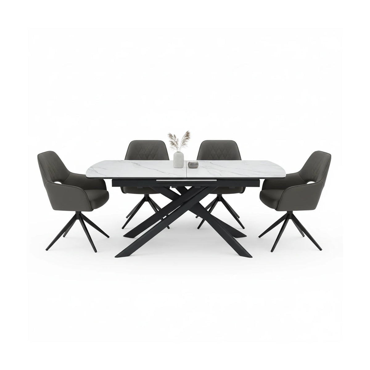 Warrior Large White Ceramic Extending Dining Table with 6 Amani Chairs - Pendle Village Furniture
