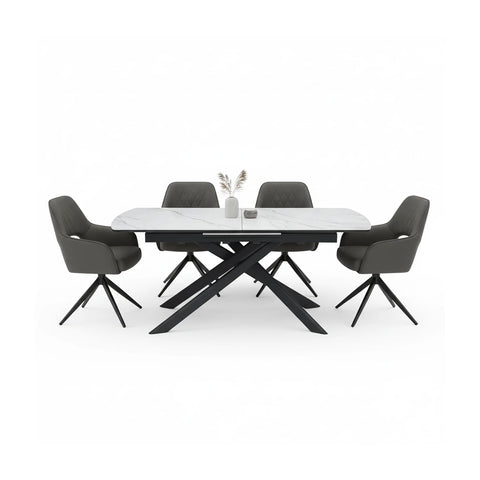 Warrior Large White Ceramic Extending Dining Table with 6 Amani Chairs - Pendle Village Furniture