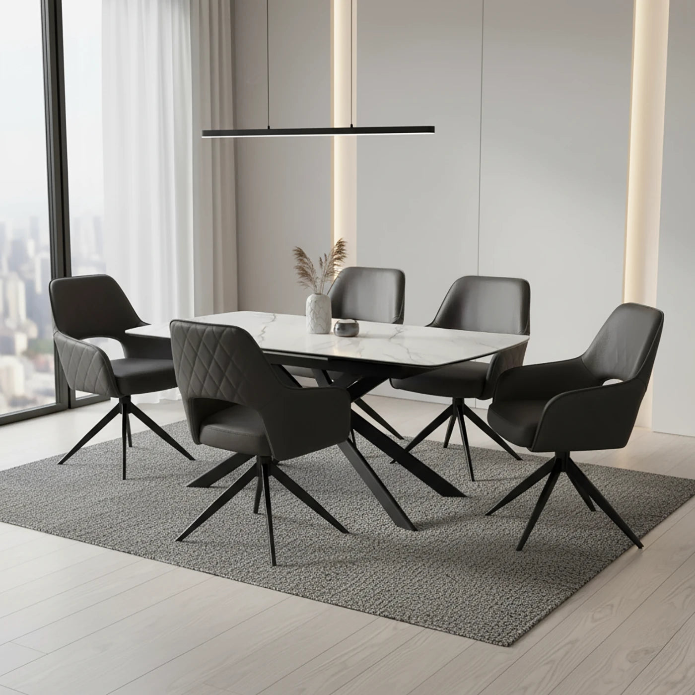 Warrior Large White Ceramic Extending Dining Table with 6 Amani Chairs - Pendle Village Furniture