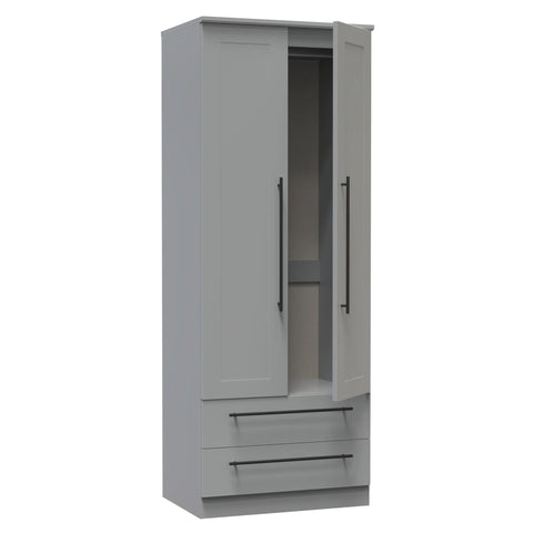 Beverly 2 Door 2 Drawer Wardrobe, Available in Choice of 3 Colours, White, Grey and Kashmir , Free Quick Delivery. Ready Assembled - Open Doors