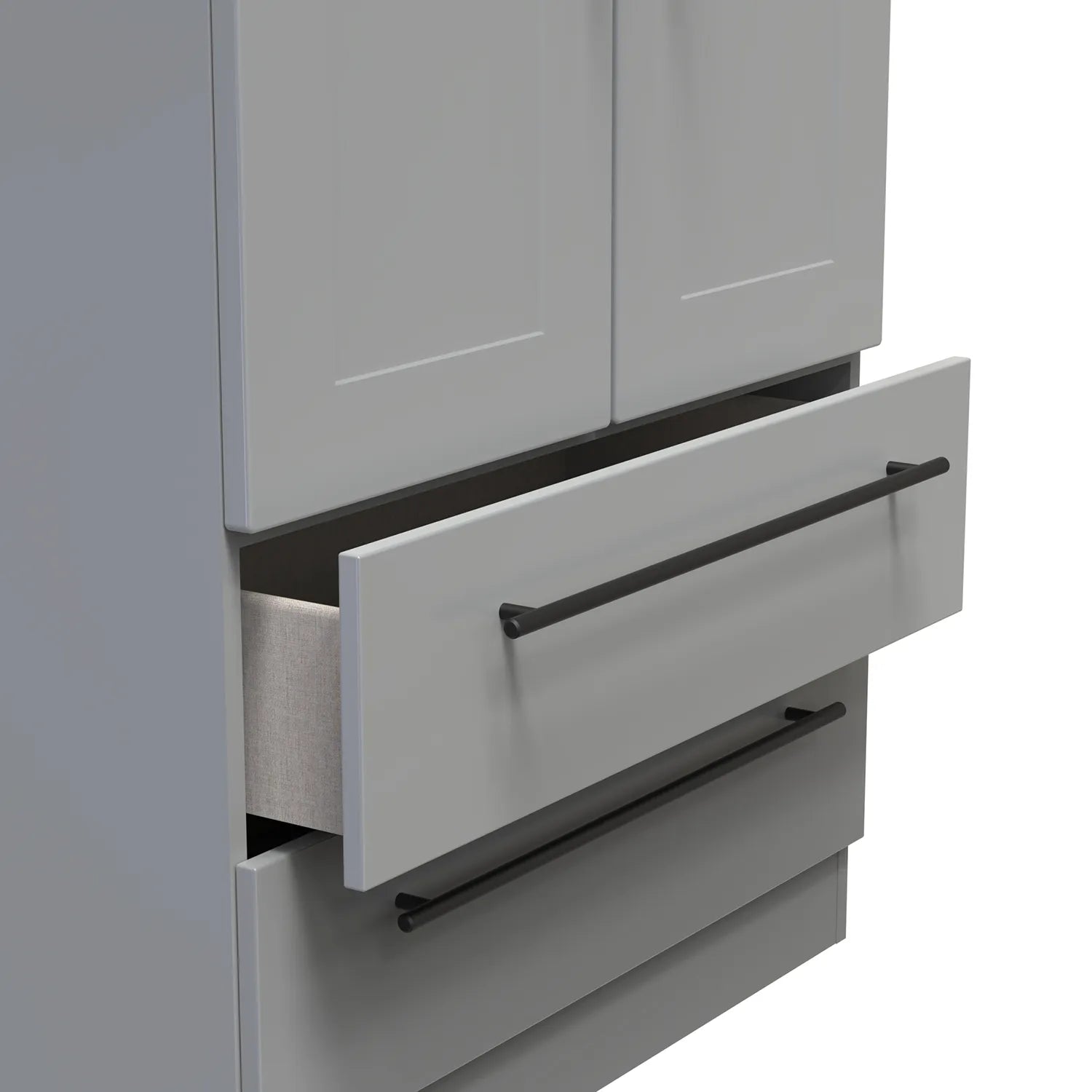 Beverly 2 Door 2 Drawer Wardrobe, Available in Choice of 3 Colours, White, Grey and Kashmir , Free Quick Delivery. Ready Assembled - Drawers View