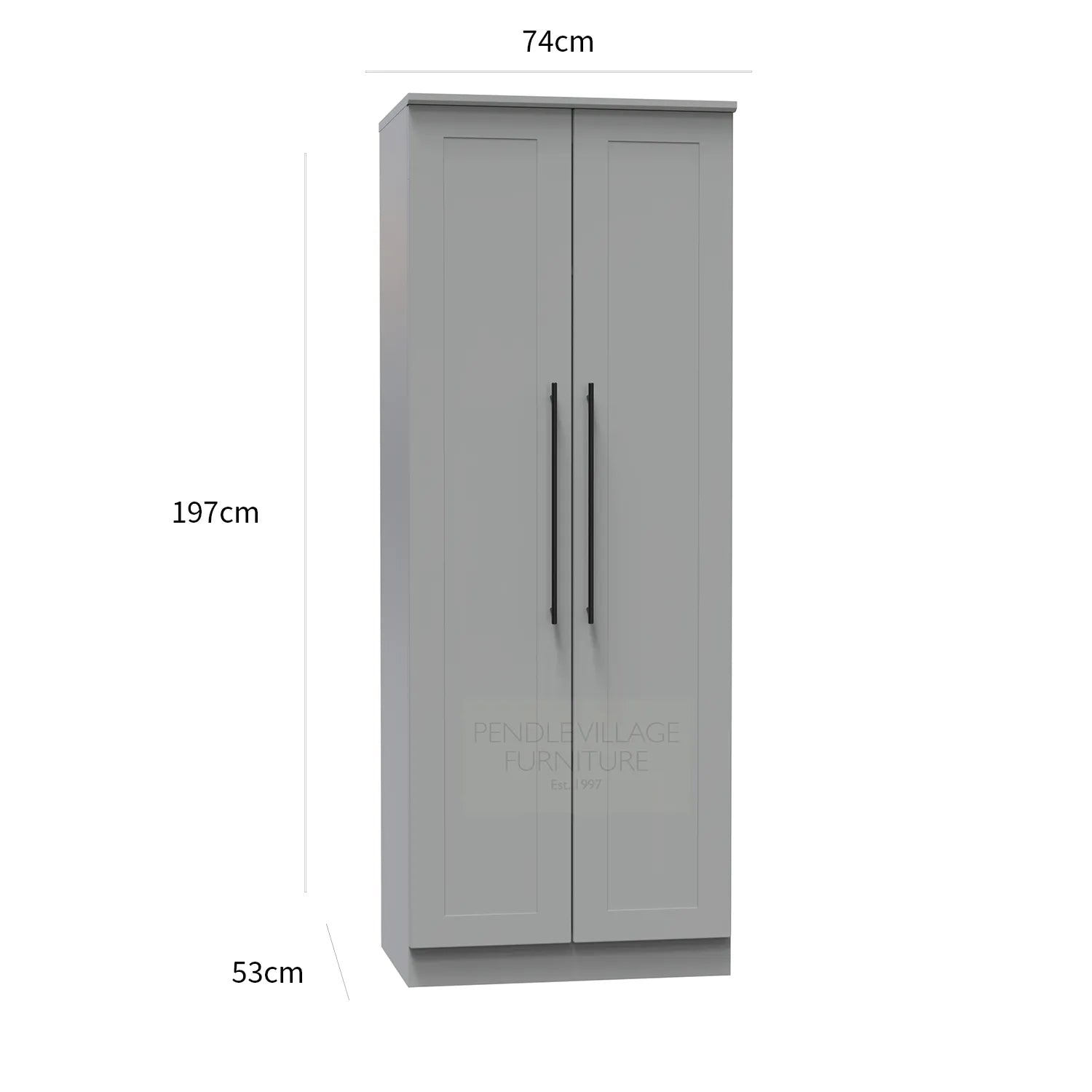 Beverly 2 Door Hinged Wardrobe, Available in Choice of 3 Colours, White, Grey and Kashmir , Free Quick Delivery. Ready Assembled - Dimensions