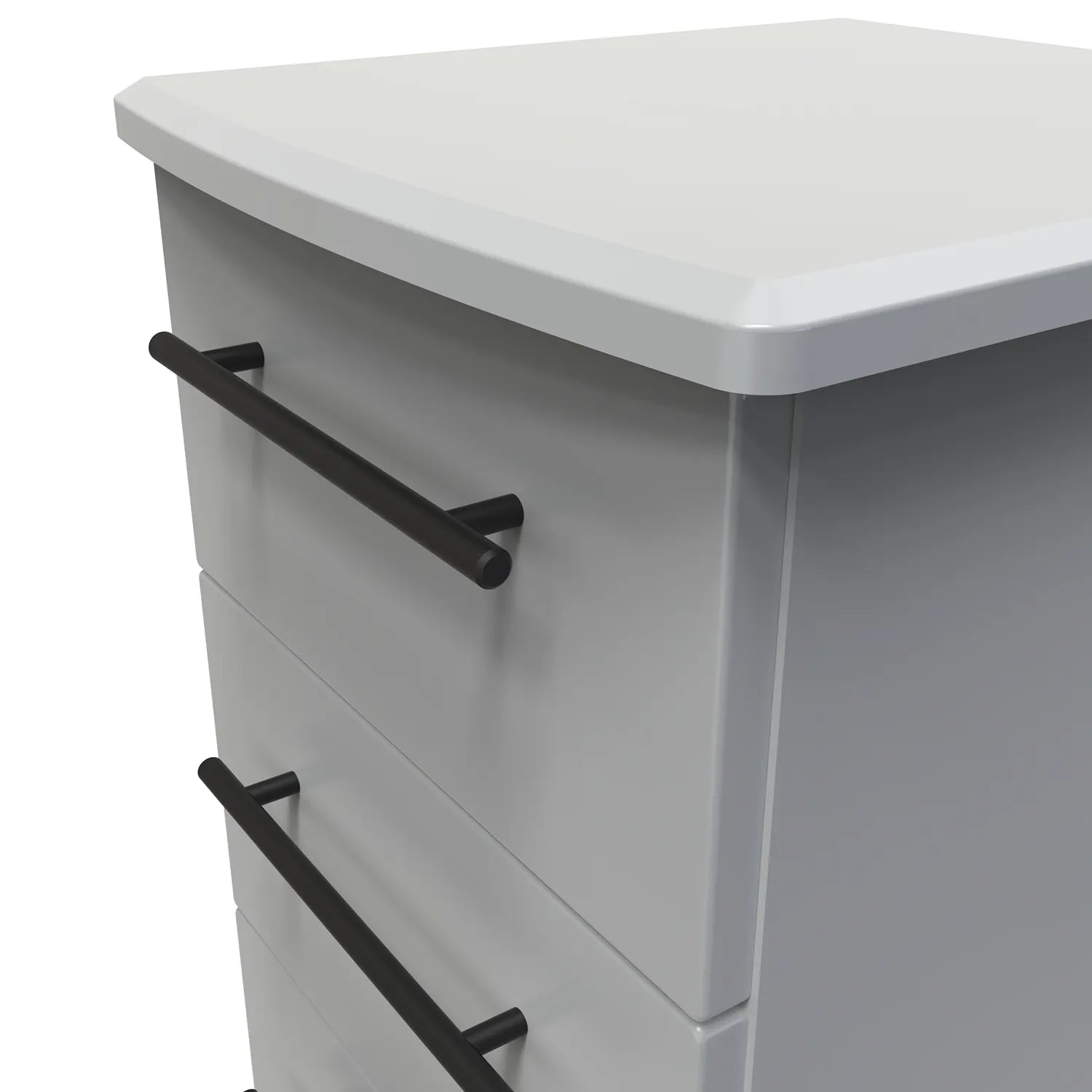 Bedroom Furniture Beverly 3 Drawer Bedside Cabinet, Long Black Door Handles, Available in 3 Colours, Grey, White and Kashmir. Quick Delivery, Comes Assembled - Close up view