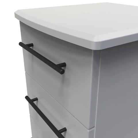 Bedroom Furniture Beverly 3 Drawer Bedside Cabinet, Long Black Door Handles, Available in 3 Colours, Grey, White and Kashmir. Quick Delivery, Comes Assembled - Close up view