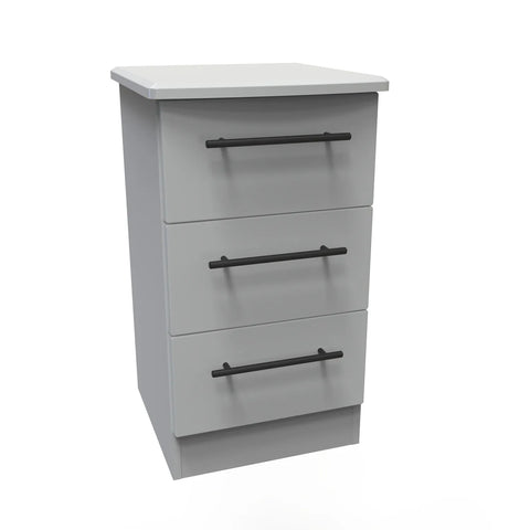 Bedroom Furniture Beverly 3 Drawer Bedside Cabinet, Long Black Door Handles, Available in 3 Colours, Grey, White and Kashmir. Quick Delivery, Comes Assembled - Side view