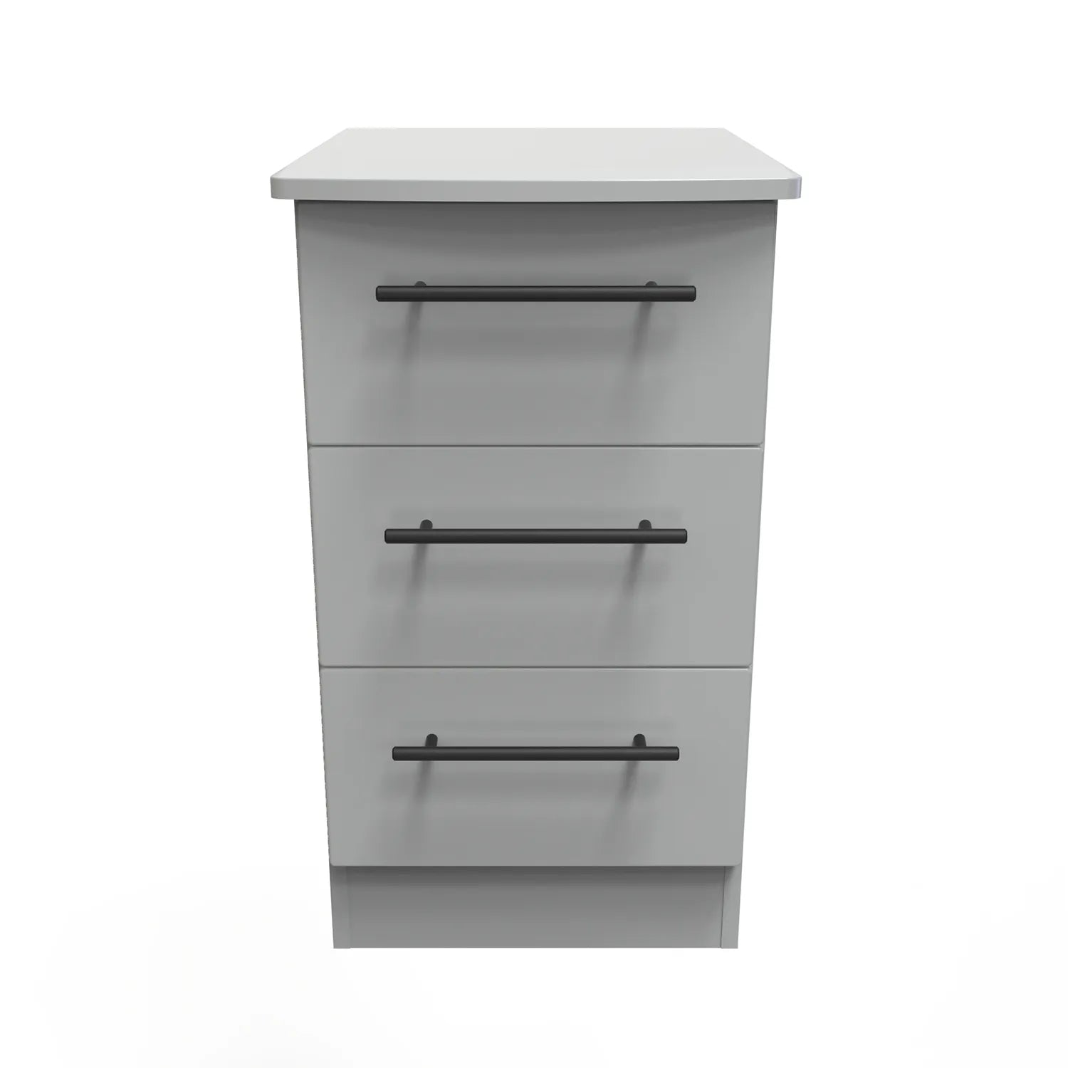 Bedroom Furniture Beverly 3 Drawer Bedside Cabinet, Long Black Door Handles, Available in 3 Colours, Grey, White and Kashmir. Quick Delivery, Comes Assembled - Front view