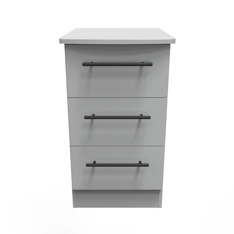 Bedroom Furniture Beverly 3 Drawer Bedside Cabinet, Long Black Door Handles, Available in 3 Colours, Grey, White and Kashmir. Quick Delivery, Comes Assembled - Front view