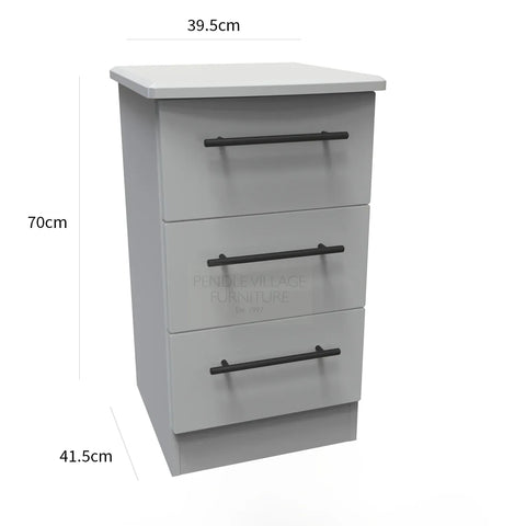 Bedroom Furniture Beverly 3 Drawer Bedside Cabinet, Long Black Door Handles, Available in 3 Colours, Grey, White and Kashmir. Quick Delivery, Comes Assembled - Dimensions