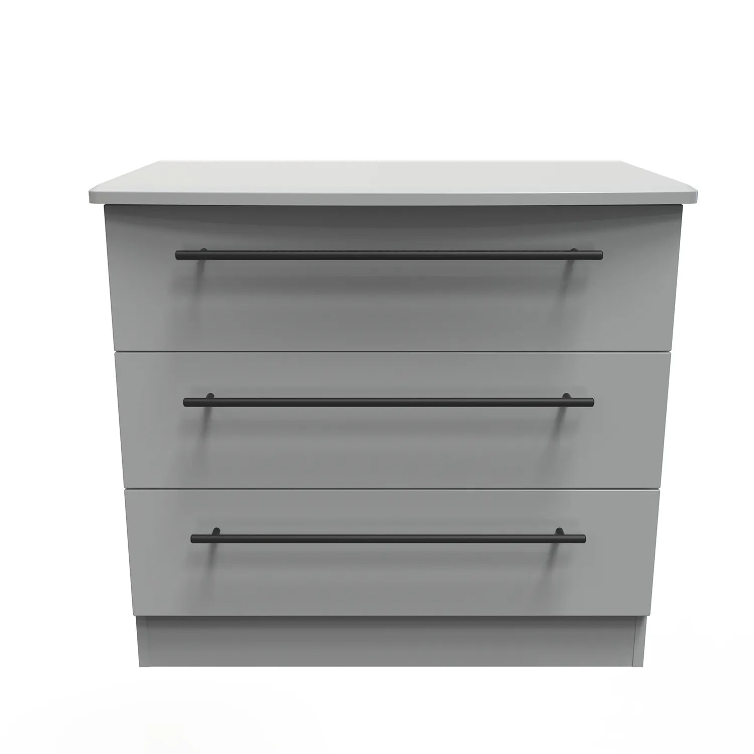 Bedroom Furniture Beverly Grey 3 Drawer Chest, Long Black Door Handles, Available in 3 Colours, Grey, White and Kashmir. Quick Delivery, Comes Assembled - Front view