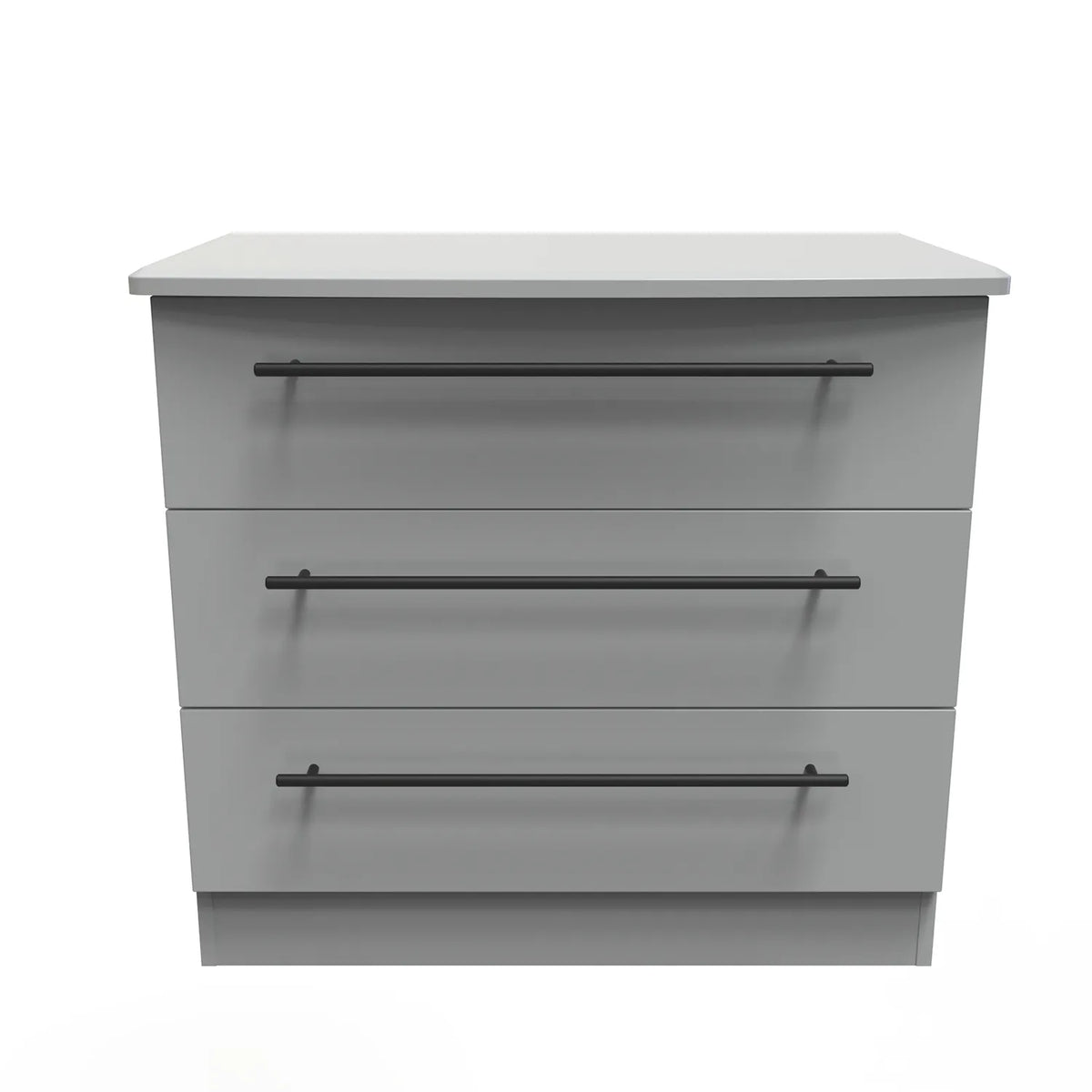 Bedroom Furniture Beverly Grey 3 Drawer Chest, Long Black Door Handles, Available in 3 Colours, Grey, White and Kashmir. Quick Delivery, Comes Assembled - Front view